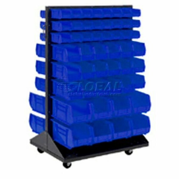 Global Industrial Mobile Double Sided Floor Rack, 100 Blue Stacking Bins 36 x 55 603392BL